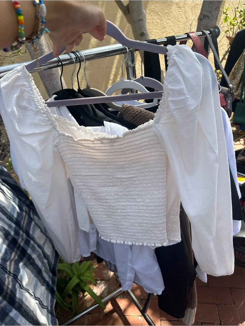 White Peasant-Style Puff Sleeve Top - Feminine Lace Detail